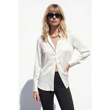 Sateen Gizli Patlı Gömlek - Ekru-137597