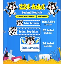 Sevimli Kedi Temalı Okul Kreş Kişiye Özel İsim Etiket Seti - Model 351 Çok Renkli