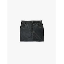 Koton Suni Deri Slim Fit Cep Detaylı Mini Şort Etek Siyah 6wal70056ıw Siyah