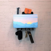 Dekoratif Manzara Desenli Bölmeli Ahşap Anahtarlık Askılık Duvar Dekor Diğer