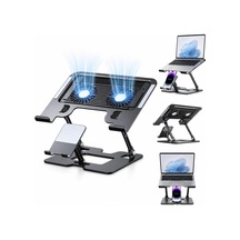 Karbon Çelik 3 İn 1 Notebook, Tablet Ve Telefon Standı, 12.9-17 İnç Laptop Ve Tablet İçin 2 Fanlı Soğutuculu Ergonomik Yükseltici, 4.7-12.9 İnç Telefon Tutucu, L07
