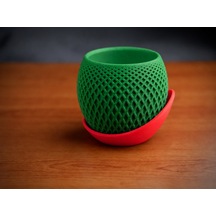3d Baskı Küre Saksı - Kafes Dokulu İki Parçalı Dekoratif Saksı - Yeşil-kırmızı Çok Renkli