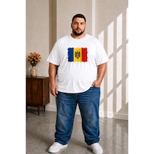 Sngl Tekstil Erkek Büyük Beden Kısa Kollu Moldova Bayrak Baskılı Tişört 3xl 4xl 5xl 6xl 7xl 8xl 9xl Beyaz