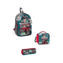 Minik Yuva Sırt Çantası Gri Nefti Anime Motorsiklet İki Bölmeli 3'lü Set 3set23564