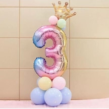 3 Yaş Gökkuşağı Rakam Ve Kral Tacı Folyo Balon Doğum Günü Çok Renkli