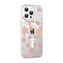 Mey İthalat Apple Uyumlu iPhone 15 Pro Floral Magsafe Kapak - Pembe
