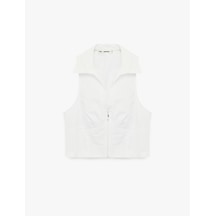 Koton Slim Fit Klasik Yaka Kolsuz Fermuarlı Crop Bluz Beyaz 6sal30003ıw Beyaz