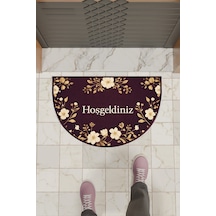 Rugmood Modern Dijital Paspas Bordo Çiçekli Yarım Ay Paspas - Kapı Önü Paspası