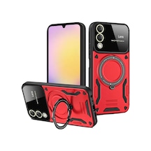 Newface Samsung Galaxy S25 Edge Kılıf Joy Lens Standlı Kapak - Kırmızı