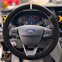 Ford Kuga Dikme Direksiyon Kılıfı Full Alcantara Süet Beyaz Yüzük Ve Beyaz Dikiş 2020-2026 Siyah