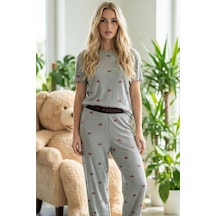 Siyah İnci Lastikli Fitilli Kaşkorse Örme Pijama Takım 26120601 Koyu Gri