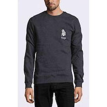 Başak Burcu Baskılı Füme Antrasit Erkek Örme Sweatshirt