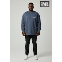 Süperlife Erkek Büyük Beden Chef Baskılı Bisilet Yaka İnce Sweatshirt Spr26bsw956-4 Mavi