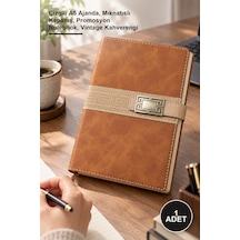 1 Adet Tarihsiz Termo Deri Defter Çizgili A5 Ajanda, Mıknatıslı Kapanış, Promosyon Notebook, Vintage Kahverengi Altın