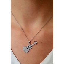 Pırlanta Işıltısında Zirkon Tasli Gitar Figürlü Gümüş Kolye