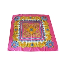 Tikitonki Otantik Çiçek Desenli Saten Pembe Eşarp 90x90 Pembe Pembe