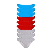 9 Adet Süper Eko Set Likralı Kadın Slip Külot Kırmızı Gri Mavi Standart