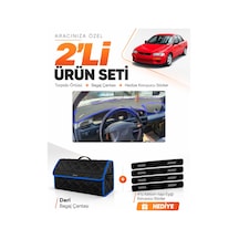 Mazda 323 Familia Kapaklı 1994-1998 Uyumlu Torpido Örtüsü + Deri Bagaj Çantası Seti - Siyah Mavi