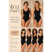 Loule Kadın 6'lı %95 Pamuklu Geniş Askılı Alttan Kancalı Body Siyah