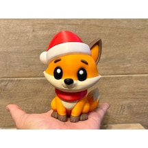 Noel Baba Şapkalı Sevimli Tilki Figürü - 3d Yazıcı Özel Tasarım Yılbaşı Hediyesi
