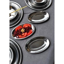 3'lü Paslanmaz Çelik Kayık Tabak Sunum Meze Tabağı 18 X 11 Cm - Düz Çok Renkli