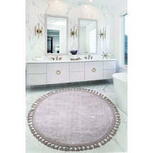 Nova Kahve Yuvarlak 100x100 Cm Ponpon Saçaklı Kaymaz Tabanlı Maki Çok Renkli