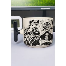 One Piece Anime Baskılı Seramik Lüks Kupa 1 Adet T Şeklinde Özel Siyah Kulp Dalga Kulp V4t Çok Renkli