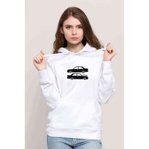 Araba Şahin Baskılı Beyaz Kadın Kapşonlu Sweatshirt (534811629)