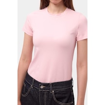 Itsbasic Kadın Light Pembe S6-98 Bisiklet Yaka %100 Organik Pamuk Esnek Kumaş T-shirt