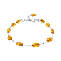 Tesbihane Çelik Telli 925 Ayar Gümüş Papağan Mekanizmalı Bal Rengi Doğal Damla Taşlı Kehribar Kadın Bileklik Çok Renkli