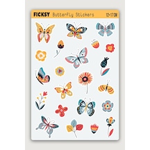 Iskandinav Kelebek Ve Çiçek Sticker Seti - 22 Adet Etiket Çıkartma Diğer