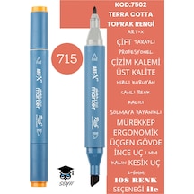 Çift Taraflı Profesyonel Çizim Kalemi Kalıcı Mürekkep Üçgen Gövde İnce Uç 1 Mm Kesik Uç 2-6mm Sketch 715-terra Cotta