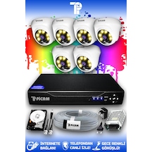 Picam 6 Kameralı Dome 6 İç Kamera Set 100 GB HDD Full HD Renkli Gece Görüşlü Güvenlik Kamerası Sistemi