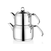 Oms Collection 8090 Xl 4 Parça Çelik Çaydanlık Sade Gri