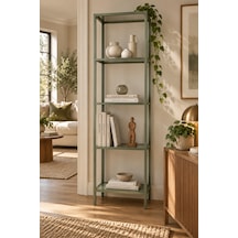 Teknor Yeşil Çerçeveli Şeffaf Cam Modern Salon Kitaplığı 40 Cm