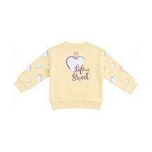Haribo Kalp Desenli Life İs Sweet Baskılı Kız Çocuk Sweatshirt Krem