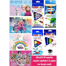 25x35 15 Sayfa Resim Defteri 4 Adet Ve Boya Seti Pastel Boya Kuru Boya Keçeli Kalem Sulu Boya