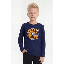 Fyk Kids Yuvarlak Yaka Uzun Kollu Baskı Detaylı Erkek Çocuk Sweatshirt Lacivert