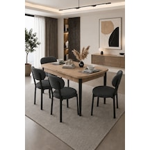 Renlife Açılır Yemek Masası Ve Sandalye Seti Metal Ayaklı 4 Sandalye + 80x130 Masa Sonomo Antrasit