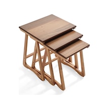 İstanbul Natural Üçlü Zigon Sehpa Ceviz Kayın Sehpa Ahşap