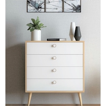 Floradesign Zen Şifonyer / Çok Amaçlı Dolap/ Çekmeceli Şifonyer / Kapaklı Şifonyer / 4 Çekmeceli Şifonyer 80cm Meşe/beyaz