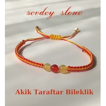 Kırmızı Ve Sarı Akik Taraftar Makrome Örgü Elişi Bileklik Kırmızı - Sarı