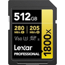 Lexar Professional 512 GB 1800X 280 MB/s 4K V60 SDXC Hafıza Kartı