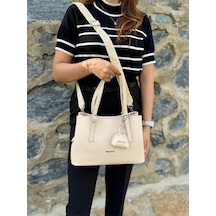 Just Polo Kadın Yeni Sezon Büyük Boy Yumuşak Deri Lüks El & Omuz Çantası Shopper Krem