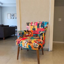 Roma Modern Tekli Koltuk Berjer - Dijital Baskılı Kumaş - Ahşap Ayak - Pop-art Pop-art