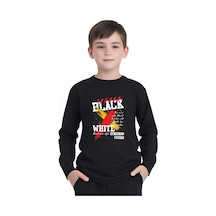 Black X White Baskılı Erkek Çocuk Yuvarlak Yaka Siyah Sweatshirt Siyah