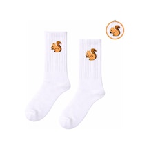Carnaval Socks Nakışlı Sincap Desenli Beyaz Çorap Çok Renkli