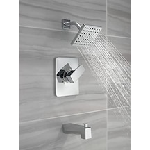 Modern Tek Saplı Krom Küvet Ve Duş Kiti, Tek Püskürtmeli Dokunmatik Duş Başlıklı Duş Bataryası, Krom T14467-pp Valf Dahil Değildir Açık Mavi