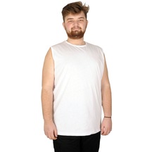 Mode XL Battal Beden Erkek Kolsuz Tshirt Düz 20003 Beyaz
