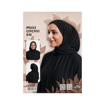 Pileli Çıtçıtlı Şal Siyah Hazır Tesettür Şalı